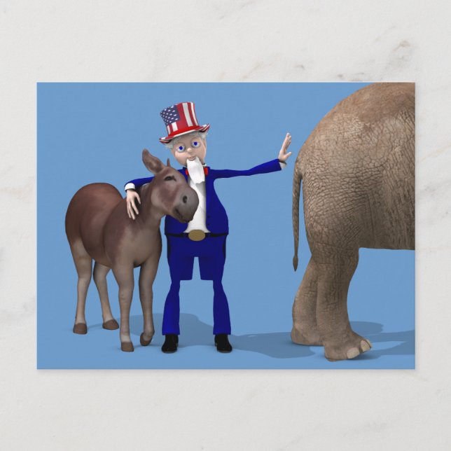 Uncle Sam Hugs Happy Donkey Postcard (Front)
