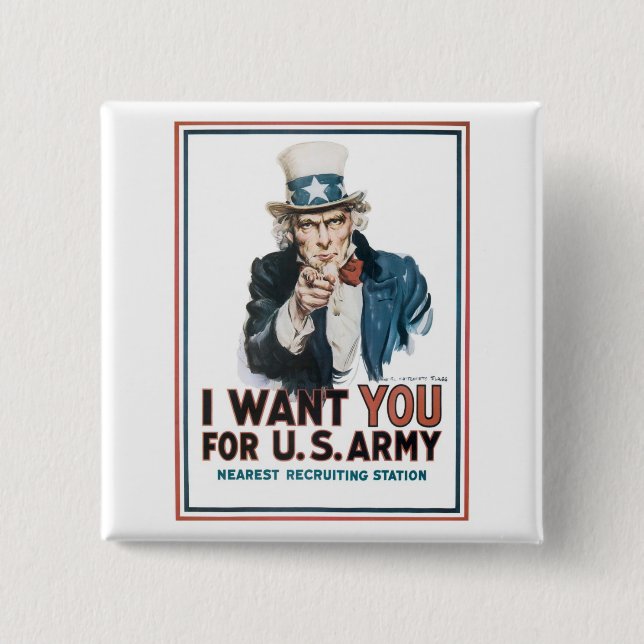 Uncle Sam "I Want YOU!" 15 Cm Square Badge (Front)