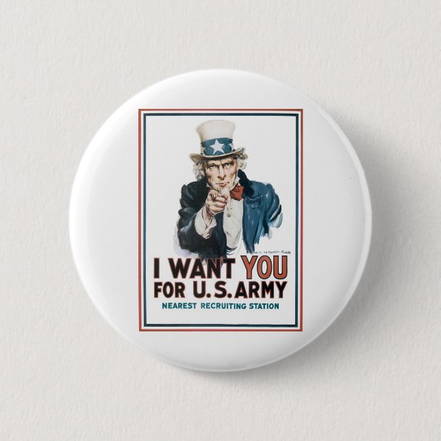 Uncle Sam "I Want YOU!" 6 Cm Round Badge (Front)