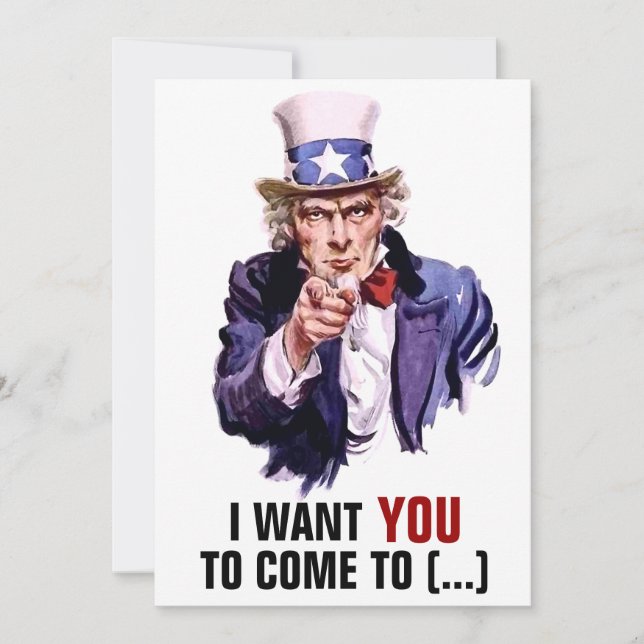 Uncle Sam "I Want You" Customisable Invitation (Front)