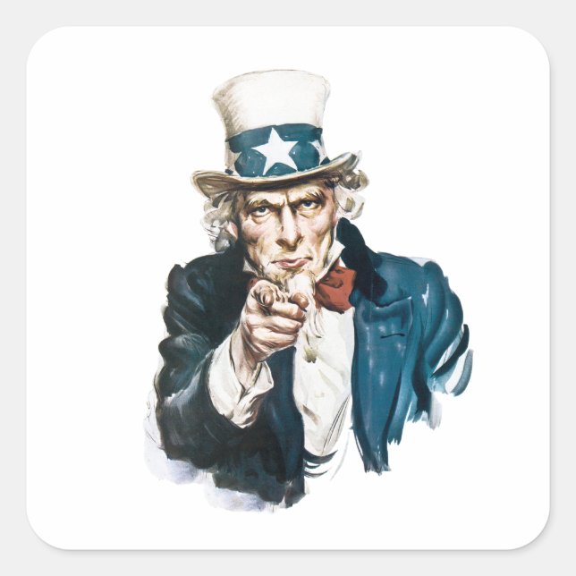 Uncle Sam I Want You Customise With Your Text Square Sticker (Front)