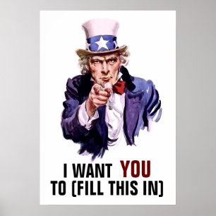 Uncle Sam "I Want You" Customizable Poster