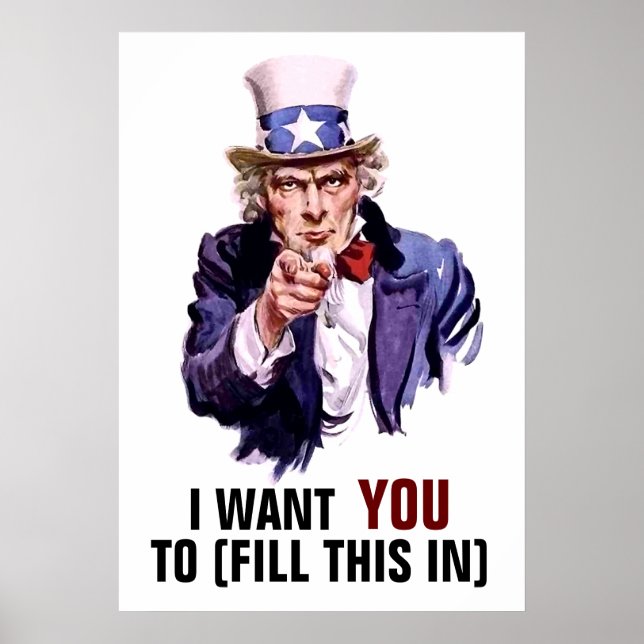 Uncle Sam "I Want You" Customizable Poster (Front)
