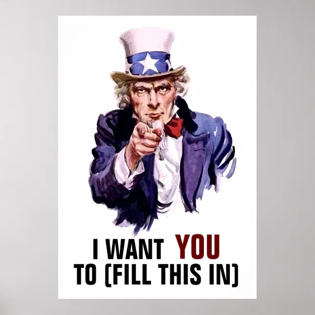 Uncle Sam "I Want You" Customizable Poster Zazzle