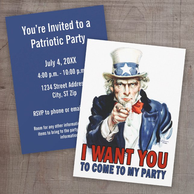 Uncle Sam - I WANT YOU - Party Invitation (Patriotic Party Invitation)