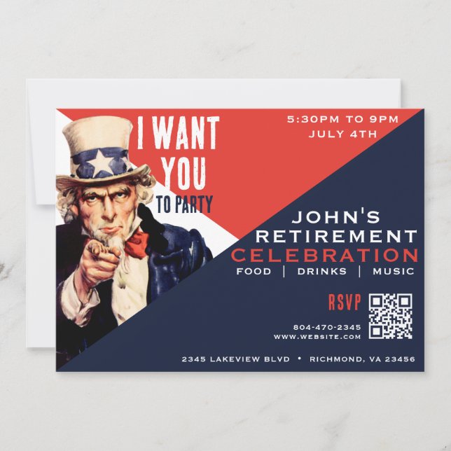 Uncle Sam I Want You Retirement Party Invitation (Front)
