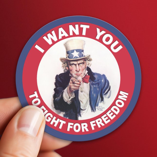 Uncle Sam: I want you to fight for freedom! Classic Round Sticker (Patriotic Sticker)