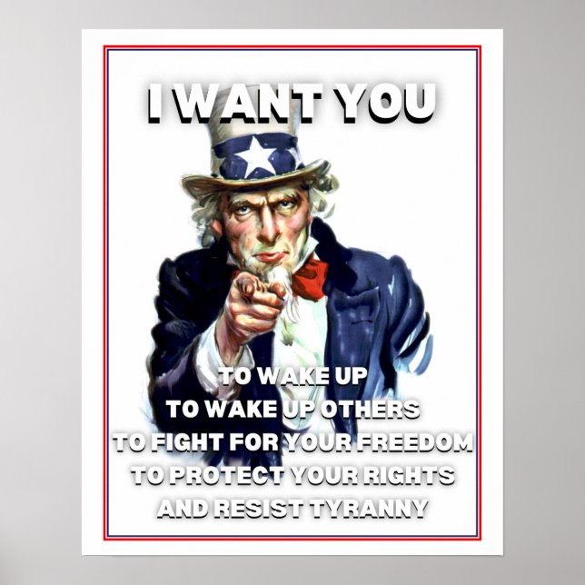 Uncle Sam I Want You To Wake Up Quote Poster (Front)