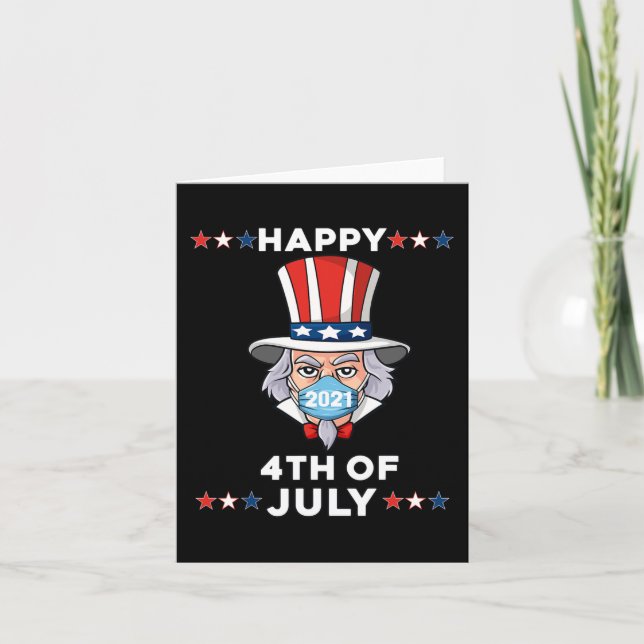 Uncle Sam In A Mask 4th Of July 2021 Fun Boys Kids Card (Front)
