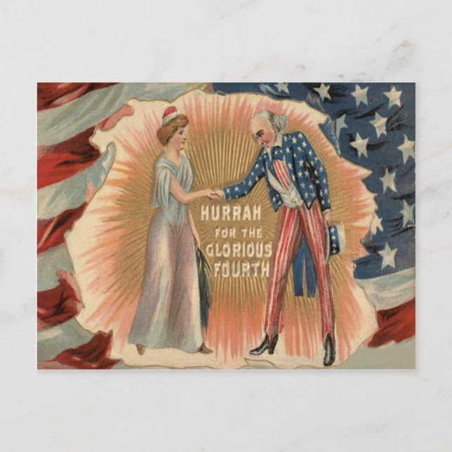 Uncle Sam Lady Liberty US Flag Postcard (Front)