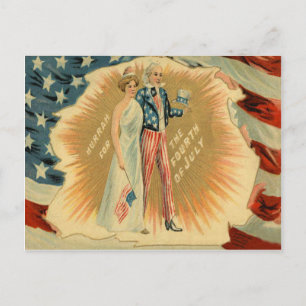 Uncle Sam Lady Liberty US Flag Postcard
