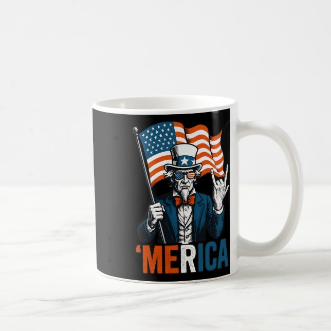 Uncle Sam Merica Rock Funny 4th Of July American F Coffee Mug (Right)