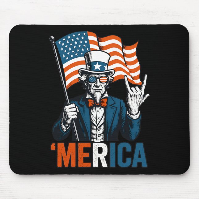 Uncle Sam Merica Rock Funny 4th Of July American F Mouse Mat (Front)