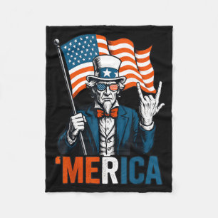 Uncle Sam Merica Rock Funny 4th of July American Fleece Blanket