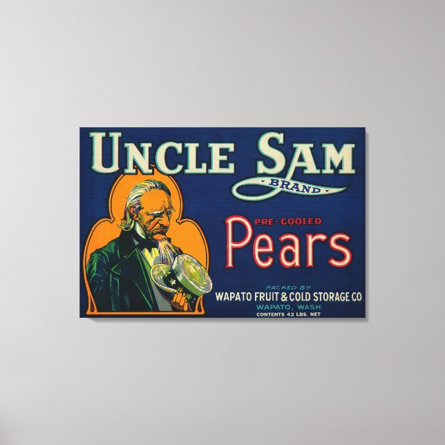 Uncle Sam Pear Crate LabelWapato, WA Canvas Print (Front)