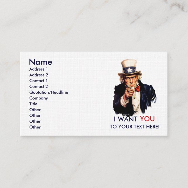 Uncle Sam Personalised Business Cards (Front)
