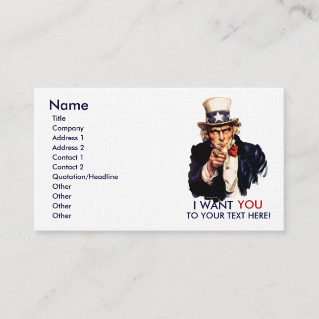 Uncle Sam Personalised Business Cards (Front)