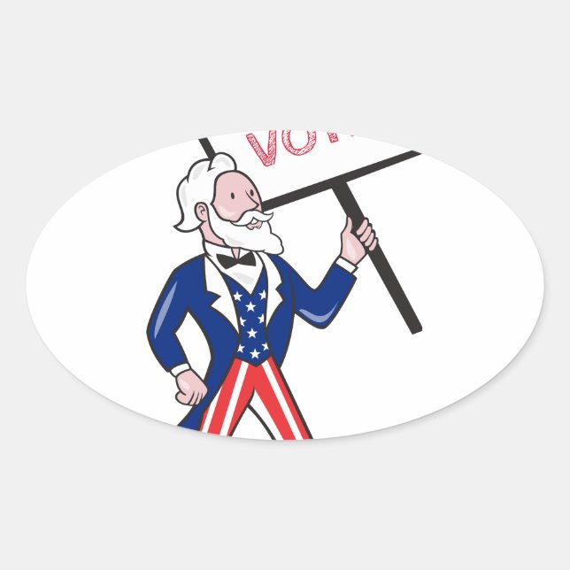 Uncle Sam Placard Vote Standing Cartoon Oval Sticker (Front)
