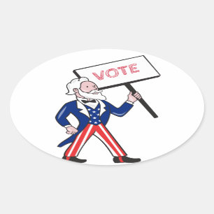 Uncle Sam Placard Vote Standing Cartoon Oval Sticker