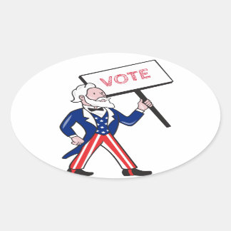 Uncle Sam Placard Vote Standing Cartoon Oval Sticker