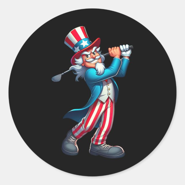 Uncle Sam Playing Golf 4th Of July Golfing Boys Gi Classic Round Sticker (Front)