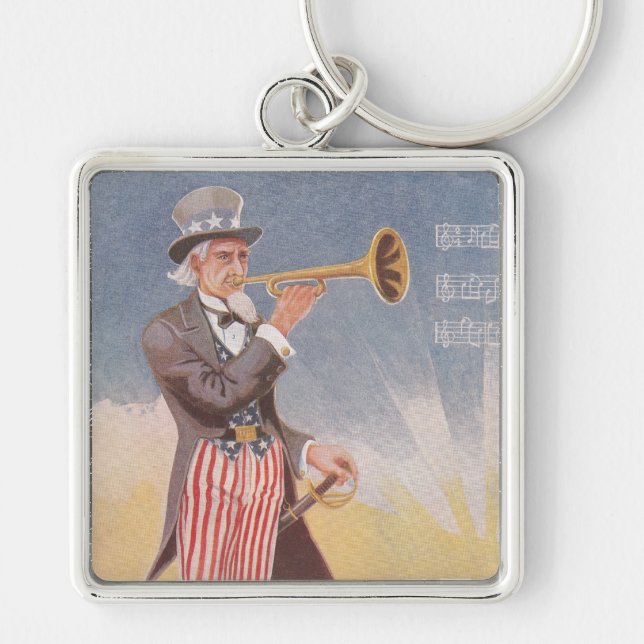 Uncle Sam Playing The Bugle Key Ring (Front)