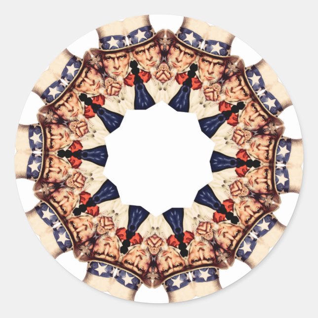 Uncle Sam Pointing Finger Kaleidoscope Classic Round Sticker (Front)