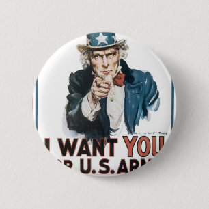 Uncle Sam Poster, America. I Want You For... 6 Cm Round Badge