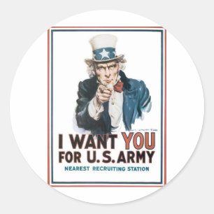 Uncle Sam Poster, America. I Want You For... Classic Round Sticker