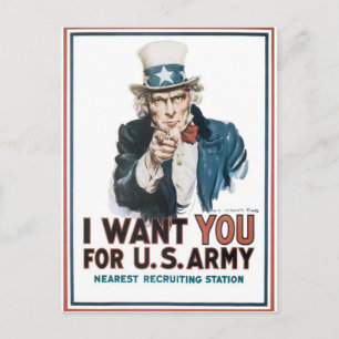 Uncle Sam Poster, America. I Want You For... Postcard