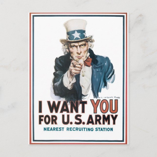 Uncle Sam Poster, America. I Want You For... Postcard (Front)