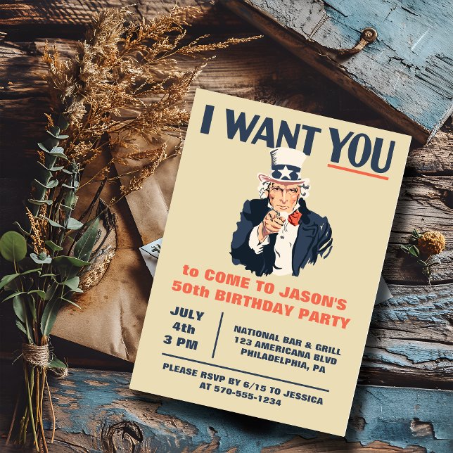Uncle Sam Poster Patriotic Birthday Invitation (Creator Uploaded)