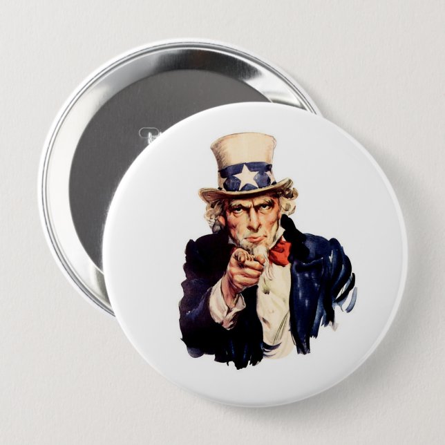UNCLE SAM RED WHITE BLUE PATRIOTIC 10 CM ROUND BADGE (Front & Back)