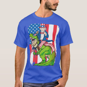 Uncle Sam Riding Dinosaur 4th Of July T Rex Ameris T-Shirt