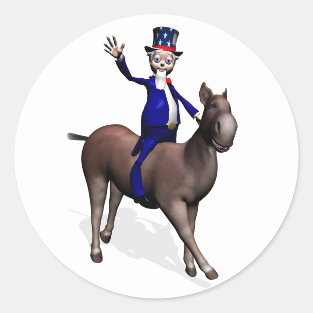 Uncle Sam Riding On Donkey Classic Round Sticker (Front)