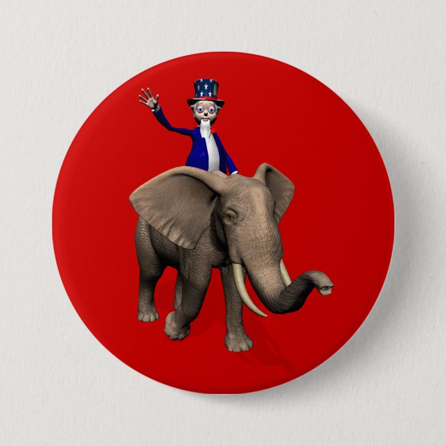 Uncle Sam Riding On Elephant 7.5 Cm Round Badge (Front)