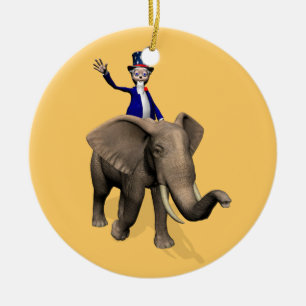 Uncle Sam Riding On Elephant Ceramic Tree Decoration
