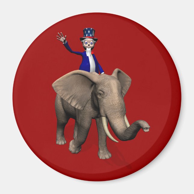 Uncle Sam Riding On Elephant Magnet (Front)