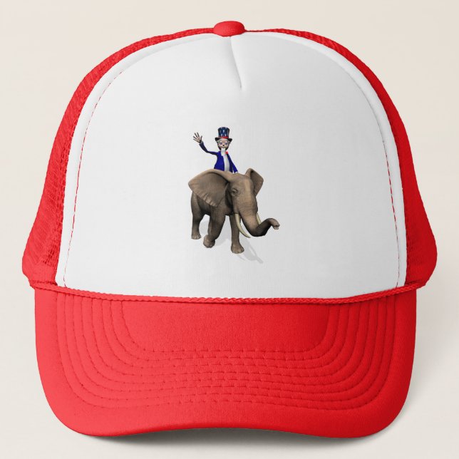 Uncle Sam Riding On Elephant Trucker Hat (Front)
