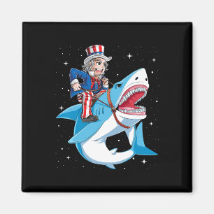 Uncle Sam Riding Shark T Shirt 4th Of July Kids Bo Magnet