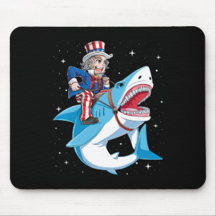 Uncle Sam Riding Shark T Shirt 4th Of July Kids Bo Mouse Mat