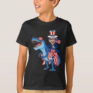 Uncle Sam Riding T Rex 4th Of July Boys Girls Kids T-Shirt