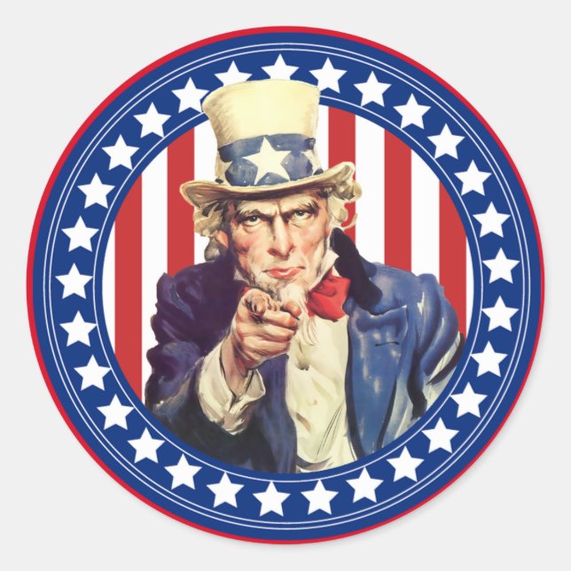 Uncle Sam Stars and Stripes Classic Round Sticker (Front)