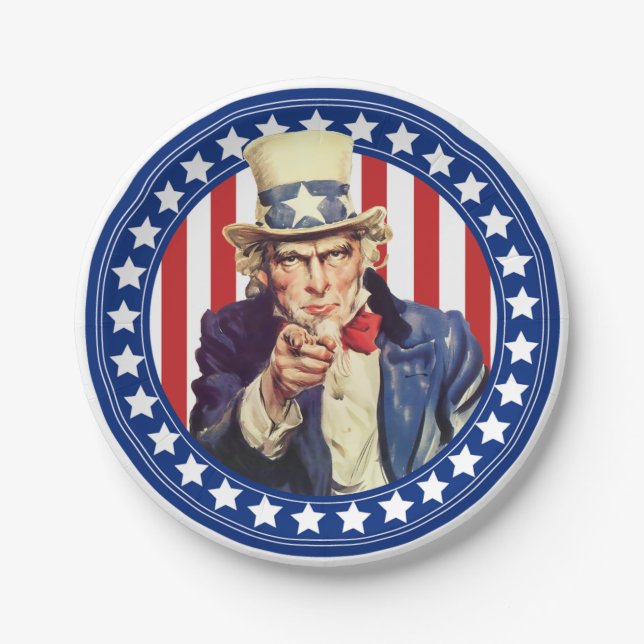 Uncle Sam Stars and Stripes Paper Plate (Front)