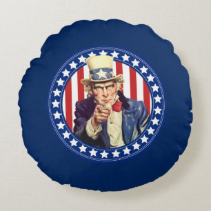 Uncle Sam Stars and Stripes Round Cushion