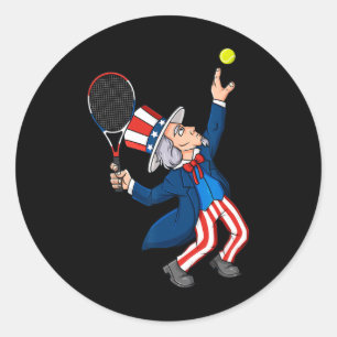 Uncle Sam Tennis 4th Of July Patriotic Boys Girls  Classic Round Sticker