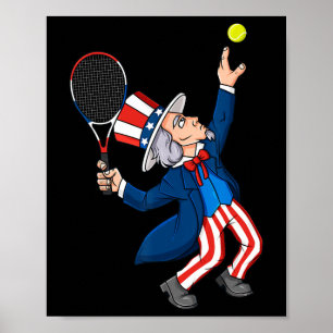 Uncle Sam Tennis 4th Of July Patriotic Boys Girls  Poster