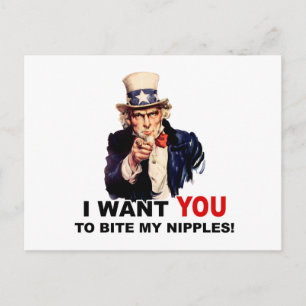 Uncle Sam WANT YOU BITE MY NIPPLES Postcard