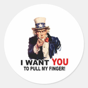Uncle Sam WANT YOU PULL MY FINGER Classic Round Sticker