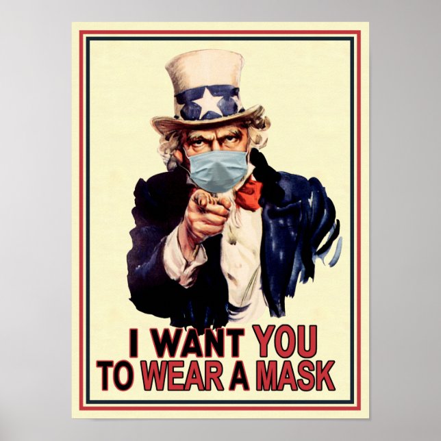 Uncle Sam Wants You to Wear a Face Mask USA Office Poster (Front)